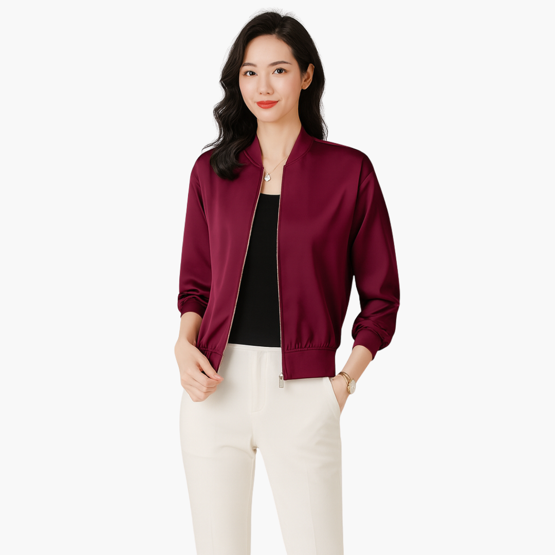 Damen Bomberjacke aus Satin mit Reißverschluss vorne