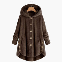 Damen jacke mit Kapuze und Knopfverschluss in Braun