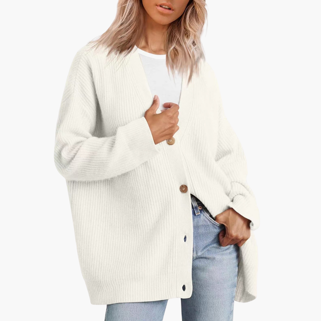 Damen Strickjacke mit V-Ausschnitt und Knopfverschluss