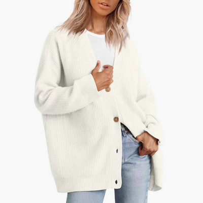 Damen Strickjacke mit V-Ausschnitt und Knopfverschluss