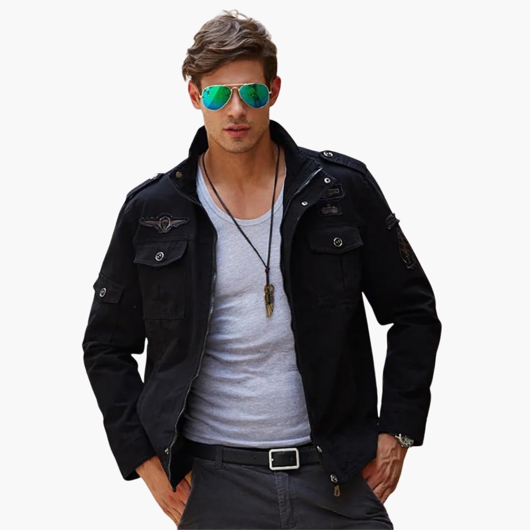 Herren Militärjacke mit Reißverschluss und Pattentaschen