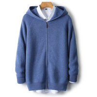 Strickjacke mit Kapuze Reißverschluss in Blau