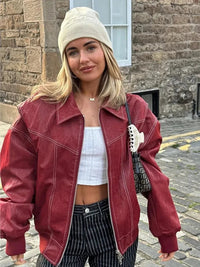 Übergroße Leder-Damenjacke – Noor in Rot
