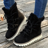 Winterschuhe Damen | Mit Schnürung Und Plateausohle Stiefel in Schwarz