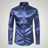 Tobias | Herren Festliches Satin Gerades Hemd in Marineblau