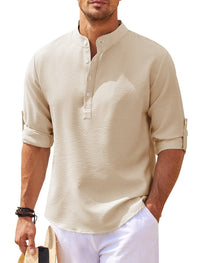 Michael - Legeres Sommerhemd ohne Kragen - Sommer-Chic in Khaki