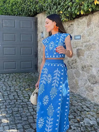 Michaela | Set aus Oberteil und langer Rock in Blau