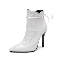 Damen-Stiefeletten mit Stilettoabsatz und Animalprint – Elegante Ankle-Boots für einen glamourösen Look in Weiß