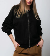 Lässige Jacke mit Reißverschluss und Rundhalsausschnitt in Schwarz