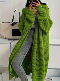 Noa - Langer gestrickter Winter-Cardigan in Grün