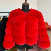 Stylische Pelz-Winterjacke für Frauen - Sari in Rot