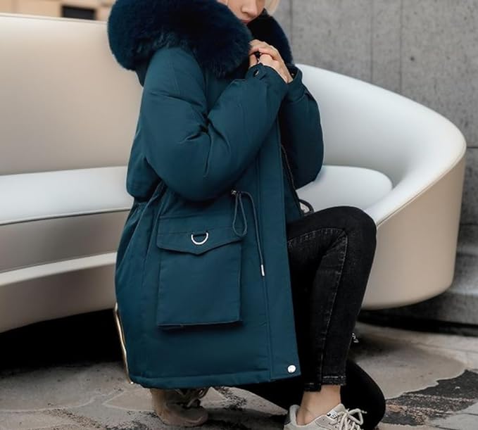 Damen Elegante Winterjacke mit Abnehmbarem Kunstpelz