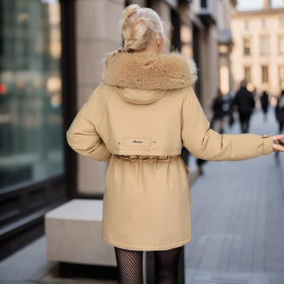 Damen Elegante Winterjacke mit Abnehmbarem Kunstpelz