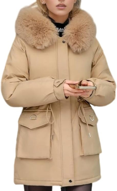 Damen Elegante Winterjacke mit Abnehmbarem Kunstpelz