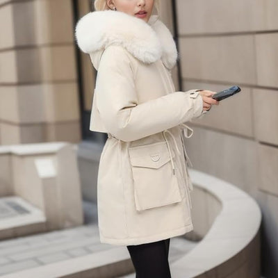 Damen Elegante Winterjacke mit Abnehmbarem Kunstpelz