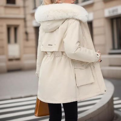 Damen Elegante Winterjacke mit Abnehmbarem Kunstpelz