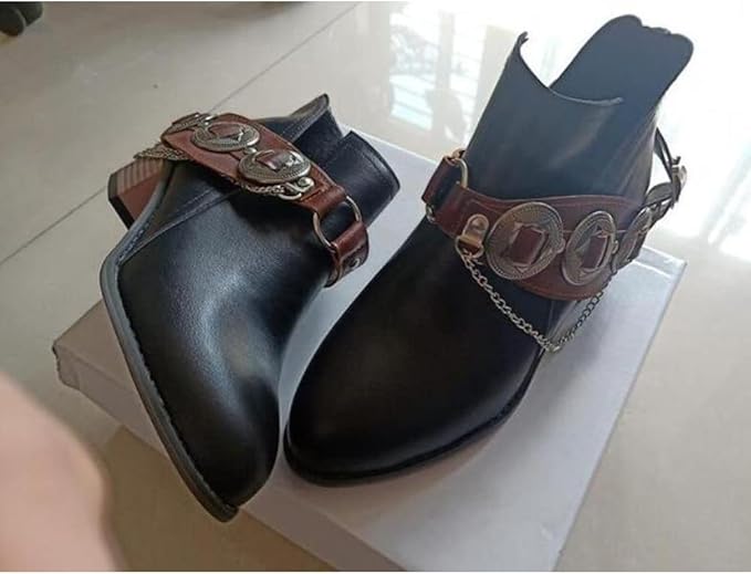 Stylische Damen-Westenstiefeletten mit Ketten- und Schnallen-Details – Boho-Cowboy Look, Braun