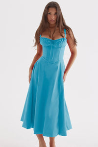 Merle - Midikleid mit tailliertem Oberteil und ausgestelltem Rock | Minikleid mit Spaghettiträgern in Blau