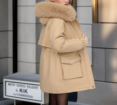 Damen Elegante Winterjacke mit Abnehmbarem Kunstpelz