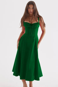 Merle - Midikleid mit tailliertem Oberteil und ausgestelltem Rock | Minikleid mit Spaghettiträgern in Grün