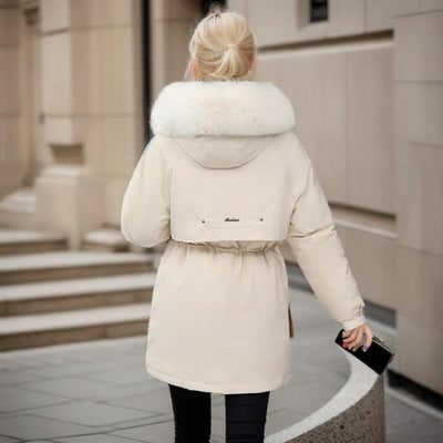Damen Elegante Winterjacke mit Abnehmbarem Kunstpelz