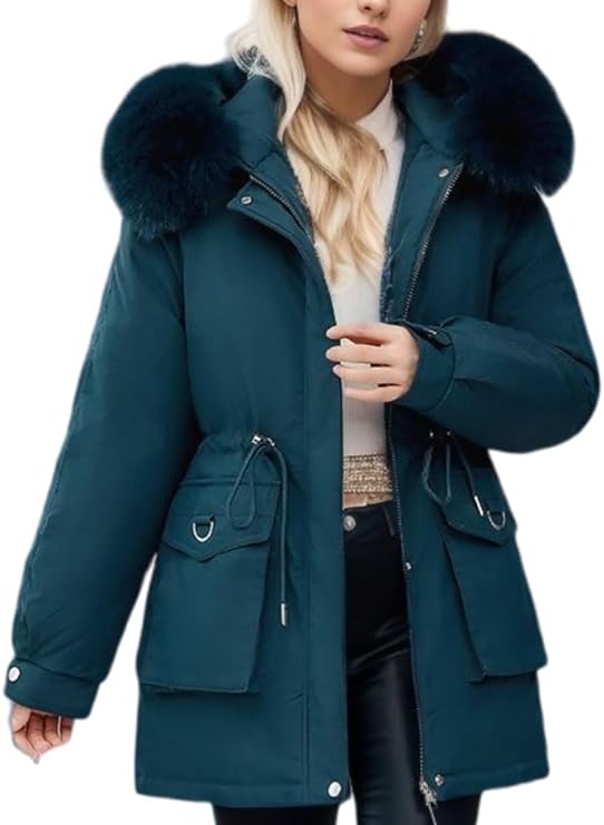 Damen Elegante Winterjacke mit Abnehmbarem Kunstpelz