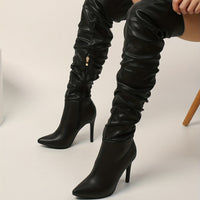 Overknee Stiefel Damen | Spitze Zehenform mit Seitlichem Reißverschluss in Schwarz