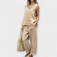Jennifer - EntspanntesBaumwolle-Leinen Outfit in Khaki