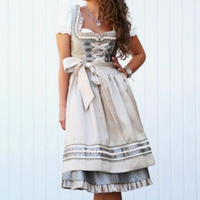 Damen Elegantes Trachtenkleid | Midi Dirndl Kleid in Grau / Beige