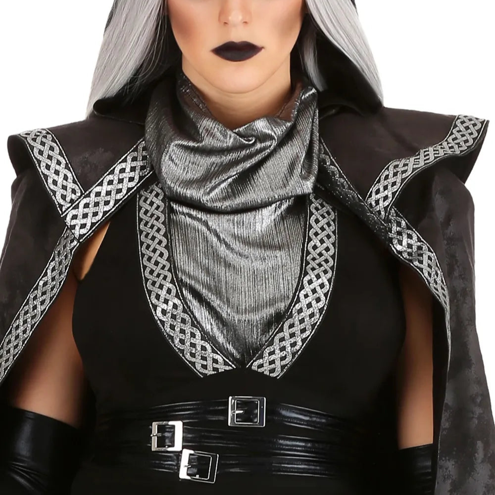 Damen Halloween-Kostüm Zauberin mit Kapuze | Umhang & Taillierter Body