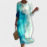 Miranda - Stilvolles Floral-Maxikleid in Blau und Weiß