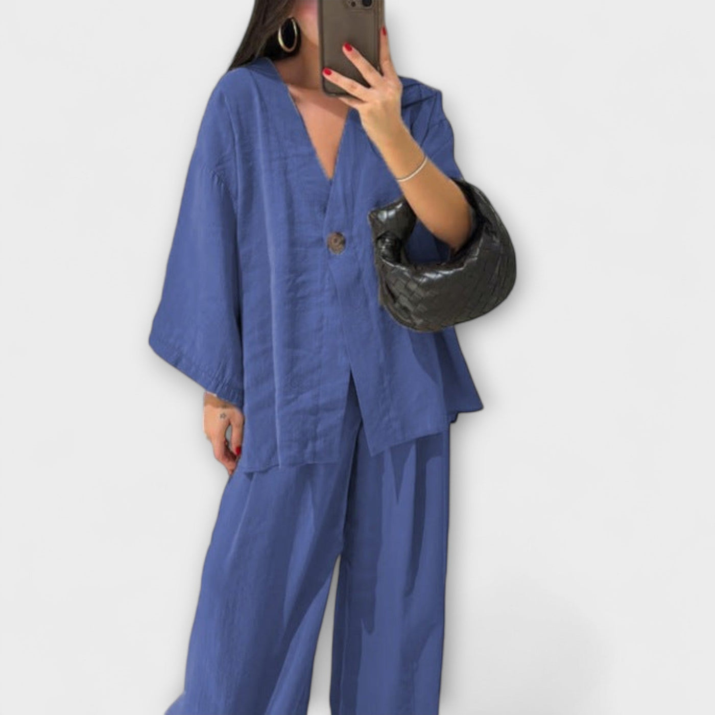 Jacqueline - Lässiges V-Ausschnitt Top und Hose Duo