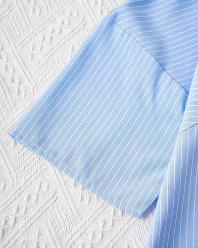 Abigail - Lässige, gestreifte Bluse mit lockerer Passform und Knopfleiste für Damen | Gestreifte Bluse mit Rundhalsausschnitt und halblangen Ärmeln