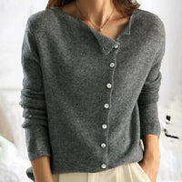 Strickjacke Damen Knopfleiste Langarm | Klassisch Leicht in Grau