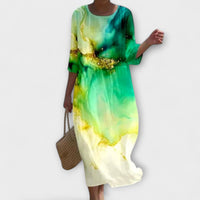 Miranda - Stilvolles Floral-Maxikleid in Dunkelgrün