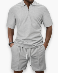 Herren Freizeit Set mit Zipper Polo | Leichtes Sommer Outfit in Grau