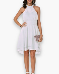 Damen Elegantes Rüschendes Kleid | Midi Festliches Kleid in Weiß