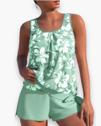 Damen Stilvolles Floral Tankini Set | Zweifarbig in Grün
