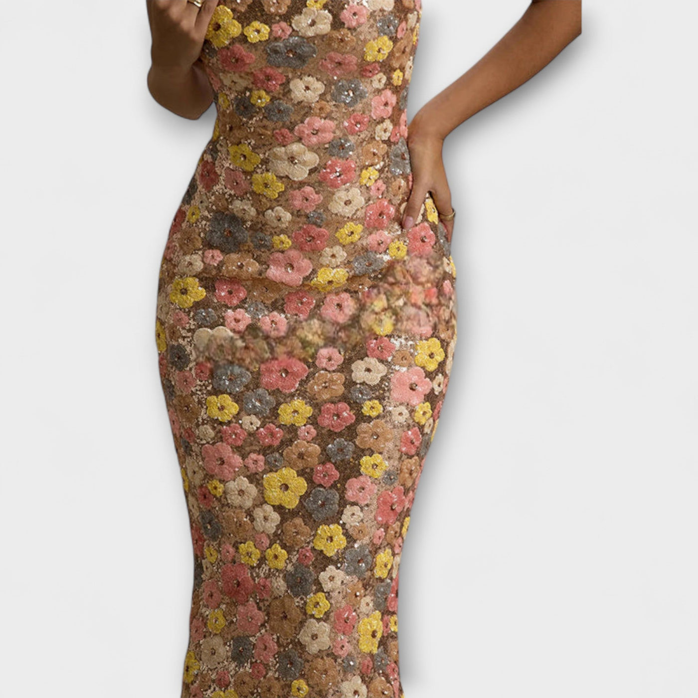 Oakley - Maxi-Kleid mit floralen Pailletten im 80er-Jahre-Stil