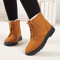 Winterschuhe Damen | Schnürung Flache Sohle Stiefel in Gelb