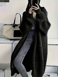 Noa - Langer gestrickter Winter-Cardigan in Schwarz