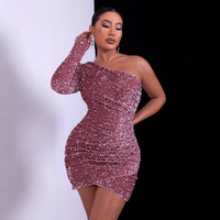 Glitzerndes One-Shoulder Kleid für besondere Anlässe in Lila