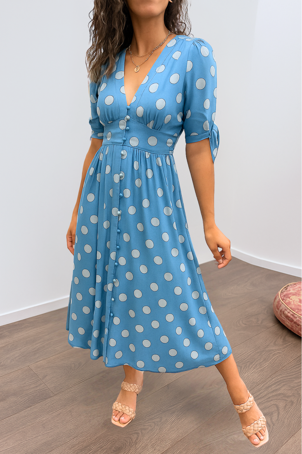 Aleksandra - Elegant Polka Dot Dress with V-neck
