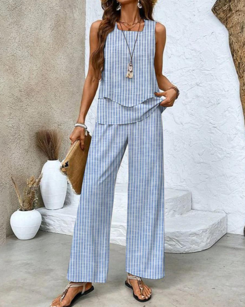 Damen Sommer Set Zweiteiler | Ärmelloses Top & Gerade Hose