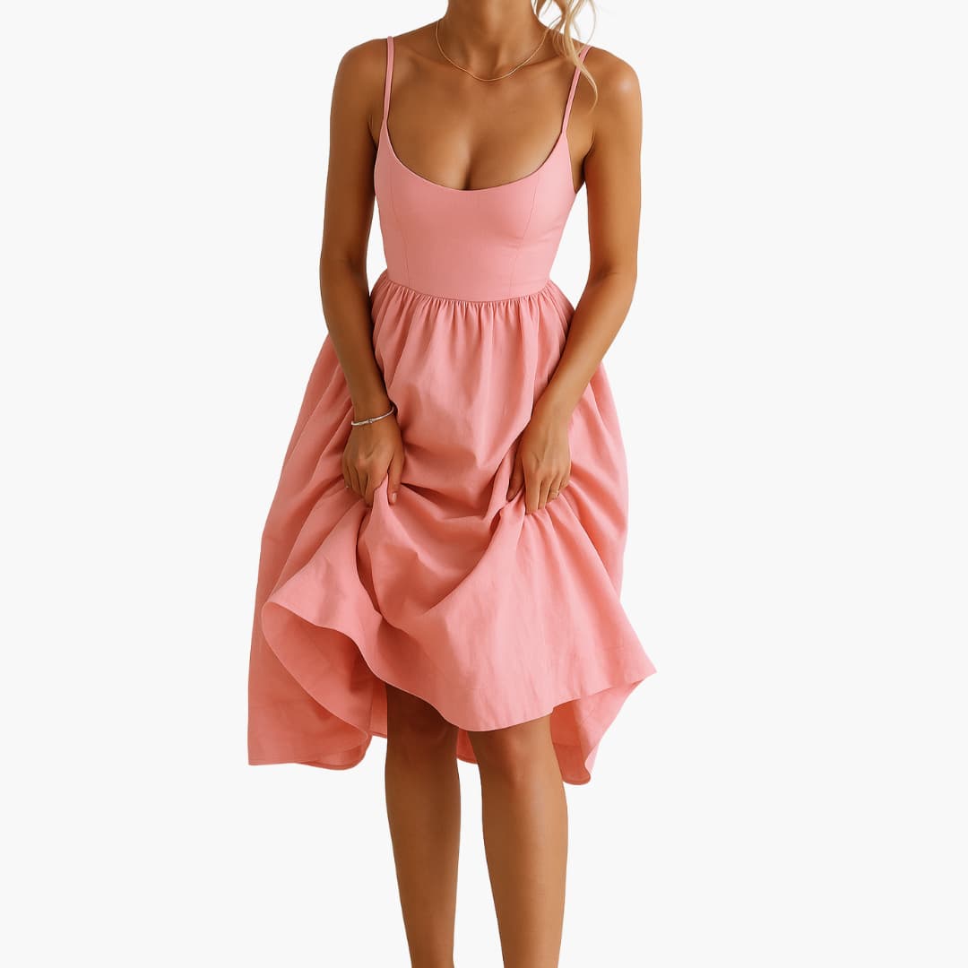 Midikleid Ärmelloses - Sommerkleid für Damen mit Faltenrock