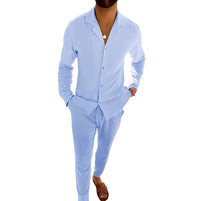 Hadrien - Männer-Set mit Langarmhemd und Hose in Blau