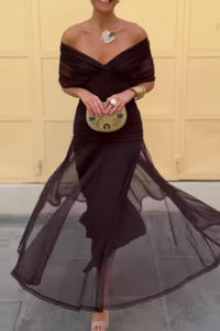 Louise | Elegantes Maxikleid für Feste mit V-Ausschnitt in Nachtbraun