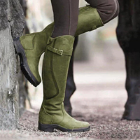 Damen Winter Stiefel | Kniehoch Reitstil mit Schnalle in Grün