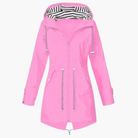 Damen Regenjacke mit Kapuze und Kordelzug an der Taille in Rosa