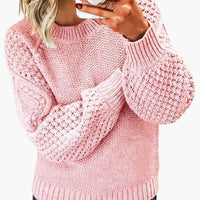 Damen pullover mit strukturierten Ärmeln und geripptem Saum in Rosa